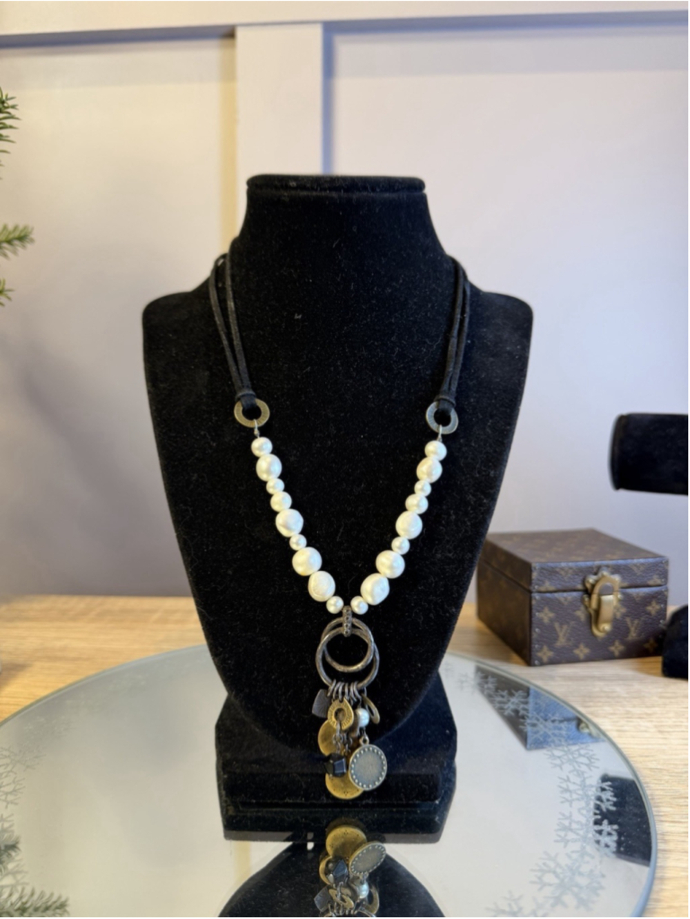 SILPADA Suede Sterling Silver .925 Real Pearls Obsidian Brass Coin Necklace